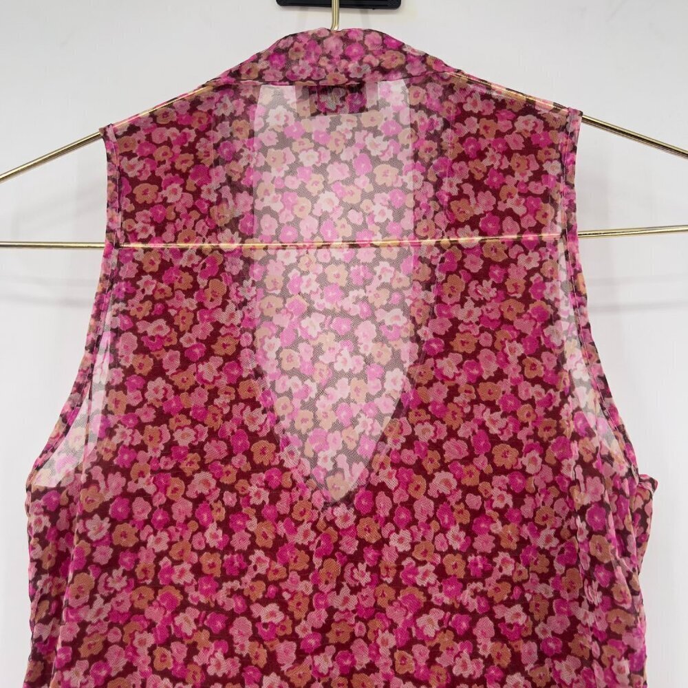 Morgan de Toi Sheer Floral Sleeveless Blouse — Pink & Mauve - Picture 6 of 9